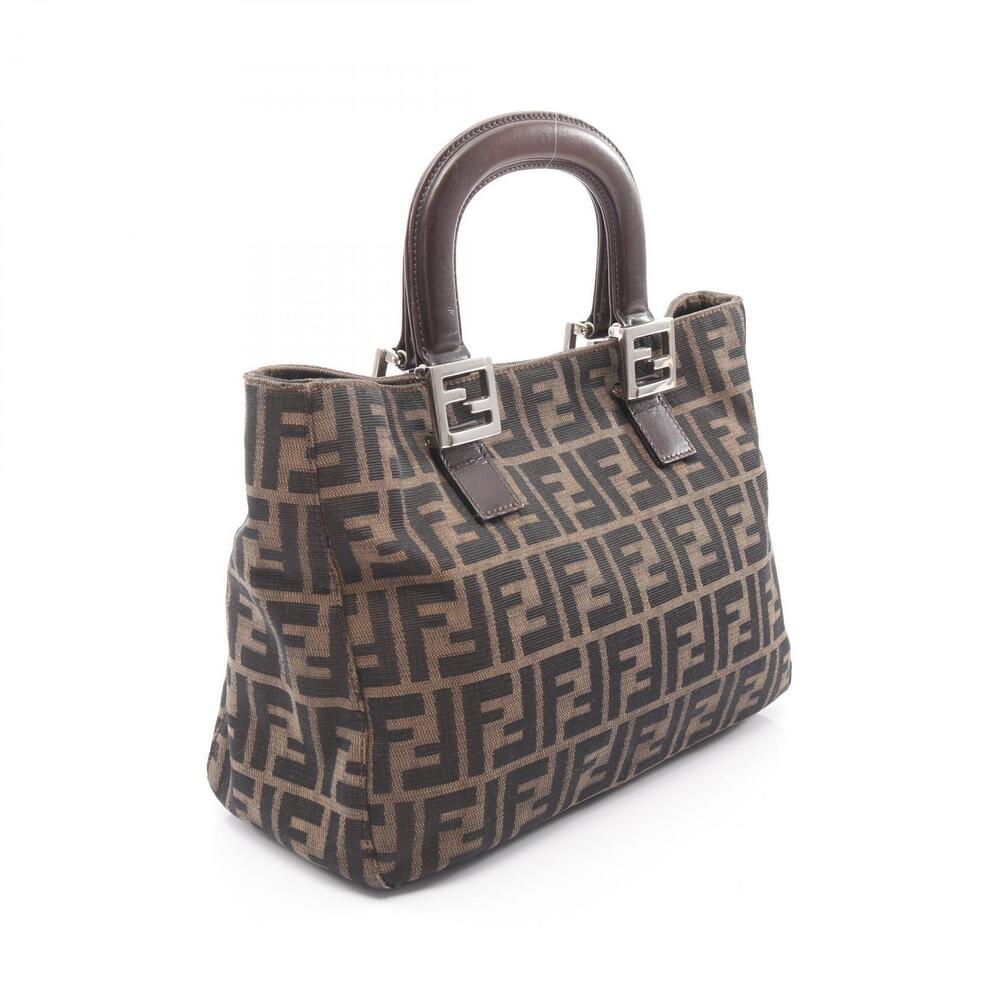 Fendi brown leather canvas Handbag Zucca Brown